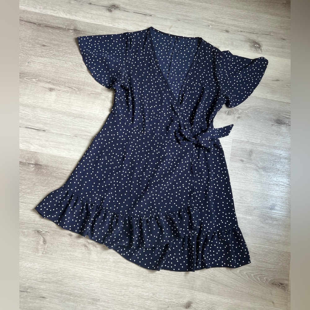 Navy Polka Dot Wrap Dress